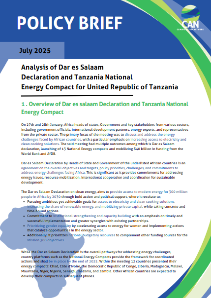 Policy Brief: Analysis of Dar es Salaam  Declaration and Tanzania National  Energy Compact for United Republic of Tanzania