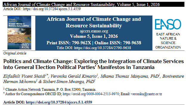 Politics and Climate Change: Exploring the Integration of Climate Services into General Election Political Parties' Manifestos in Tanzania
